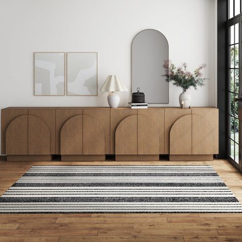 Large Arched Credenza Console Table Brown (Set of 4) Buffet In Dining Room Decor, Cabinet Entryway Ideas, Wooden Console Design, Livingroom Cabinet, Living Room Credenza, Mid Century Modern Living Room Decor, Credenza Decor, Interior Design Portfolio Layout, Large Console Table