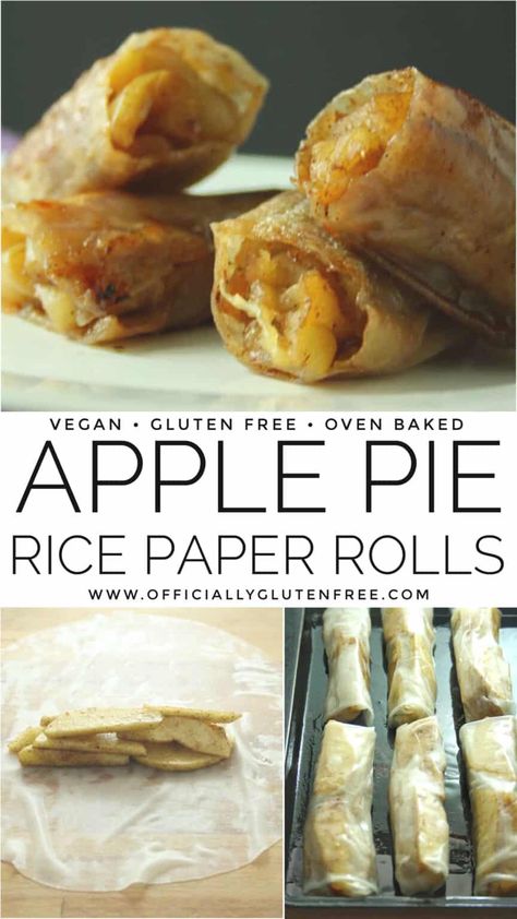 Apple Pie Rice Paper Rolls, Apple Pie Rolls, Glutenfri Baking, Vegan Apple Pie, Rice Paper Rolls, Vegan Baked, Vegan Apple, Baked Apple Pie, Baked Apple