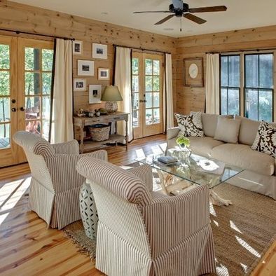 Natural pine floor- just for FYI. Not what I want to end up with. Knotty Pine Living Room, Knotty Pine Walls, Cabin Living Room, Pine Walls, Knotty Pine, Cabin Interiors, Cabin Living, Eclectic Living Room, Farmhouse Living