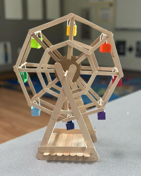 Popsicle stick Ferris wheel design with 4th & 5th graders. Major creative power and problem solving skills at work to design these.… | Instagram Ferris Wheel Popsicle Sticks, Popsicle Stick Ferris Wheel, Popsicle Stick Ideas, Diy Ferris Wheel, Fair Crafts, Popsicle Stick Art, Popsicle Stick Crafts House, Diy Popsicle Stick Crafts, Thats Me