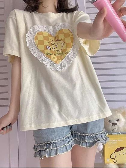 Pompompurin Outfit Aesthetic, Pompompurin Aesthetic Outfit, Pompompurin Fashion, Pompompurin Shirt, Sanrio Core Outfits, Pompompurin Outfit, Sanrio Shirt, Kid Core Outfits, Dollcore Outfits