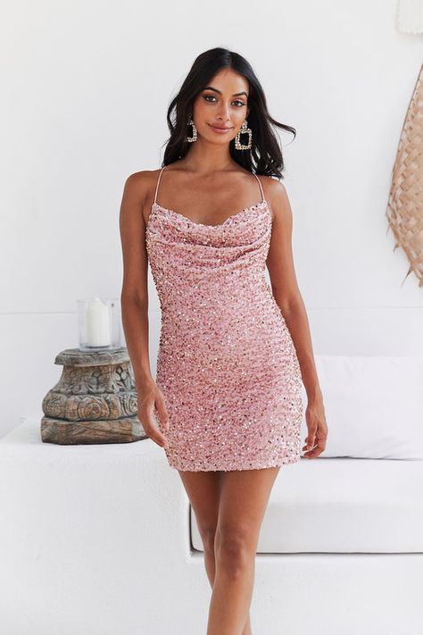 You'll be sure to steal the attention in this dress, girl. The Pretty Gal Vibes Mini Dress features sequins and crisscross back. Style with heels for a look we're obsessed with. Red Slip Dress, Mini Dress Pink, Long Sleeve Dress Formal, Long Sleeve Lace Dress, Dress Girl, Dresses Backless, Stretch Velvet, Sequin Mini, Pink Mini Dresses