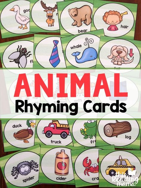 FREE Animal Rhyming Cards                                                                                                                                                                                 More Down By The Bay, Preschool Language, Writing Centers, Rhyming Activities, Kindergarten Ela, Preschool Literacy, Education Activities, Language Spanish, Literacy Stations