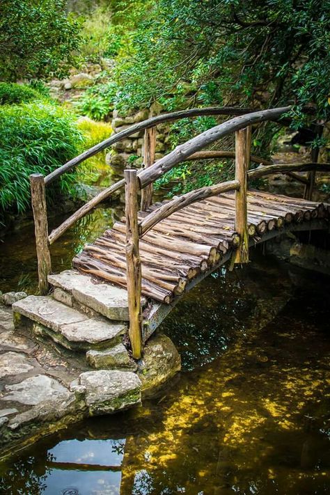 Small Bridges Over Creek, Pond Bridge Ideas, Small Bridge Design, Garden Bridge Ideas, Backyard Bridges, Outdoor Bridges, Bridge Ideas, Pond Bridge, Garden Aesthetics