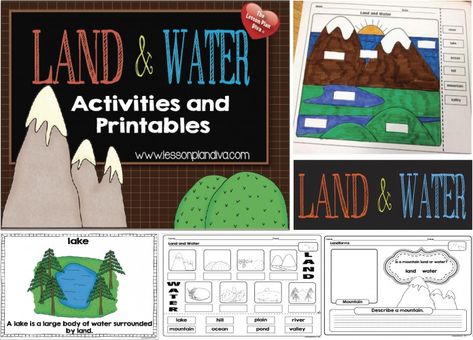 Bodies Of Water Worksheet, Landforms Anchor Chart, Worksheet 1st Grade, Water Worksheet, Landforms And Bodies Of Water, Land Forms, Water Unit, Kindergarten Social Studies, Teaching Geography