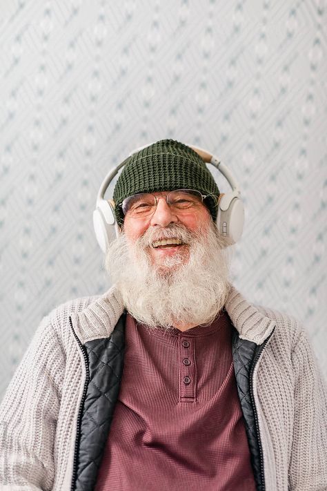 Hoary Man Wearing Headphones Portrait by ByLorena Man Wearing Headphones, Headphones Vintage, Wearing Headphones, Wearing Headphone, Old People, Old Man, Old Men, Headphones, Royalty Free Stock Photos