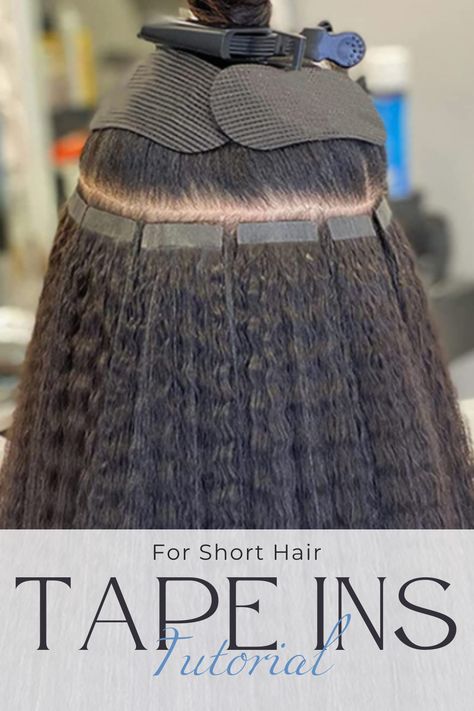 Tape-In Hair Extensions on Short Hair Everything You Need to Know Curly Hair Tape In Extensions, Tape In Extensions Black Women Styles, Tape Ins Black Women Hairstyles, Tap In Extensions Hair Black Women, Tape Ins On Short Hair, Tape In Hair Extensions Placement, Diy Tape In Hair Extensions, Tape In Hair Extensions Before And After, Tape In Extensions Black Women