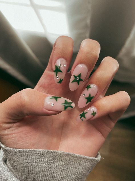 Nails For Winter 2023, Nails For Winter, Star Nail Designs, Shoot For The Stars, Green Acrylic Nails, December Nails, Green Nail Art, Nails Green, Nagel Inspo