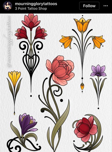 Art Nouveau Motif Floral, Art Nouveau Tattoo Flash, Tattoo Ideas Art Nouveau, Art Deco Floral Design, Art Nuevo Flowers, Art Nouveau Style Tattoo, Art Nouveau Iris Flower, Art Nouveau Flowers Pattern, Art Nouveau Flower Design