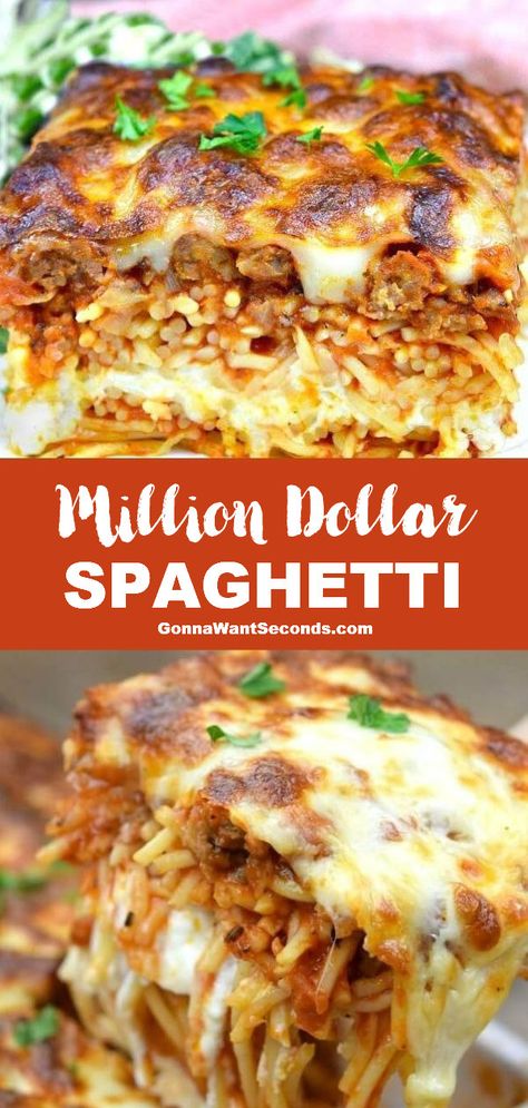 Spaghetti Lasagna Bake, Lasagna Casserole Recipes, Italian Casserole Recipes, Italian Casseroles, Million Dollar Spaghetti Casserole, Spaghetti Casserole Recipe, Comforting Meals, Italian Casserole, Homemade Meat Sauce