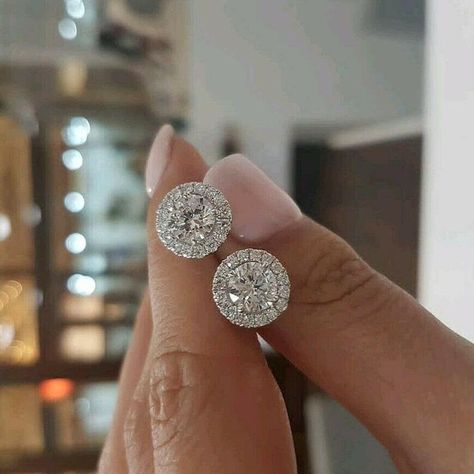 Halo Diamond Earrings, Halo Stud Earrings, Womens Earrings Studs, Solitaire Earrings, Solitaire Studs, Moissanite Earrings, Halo Earrings Studs, Jewelry Ring Box, Diamond Halo