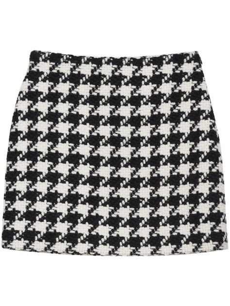 black/white cotton-wool blend houndstooth pattern high waist concealed side zip fastening thigh-length straight hem Annie Bing, Lizzie Hearts, Houndstooth Skirt, Black And White Skirt, Tumblr Fashion, Anine Bing, Skirt Fits, Houndstooth Pattern, White Skirt