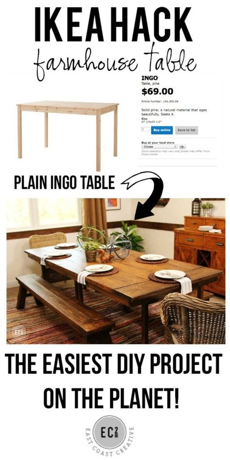 IKEA HACK: Build a Farmhouse Table the Easy Way! Build A Farmhouse, Build A Farmhouse Table, Ikea Table, Ikea Hack Ideas, Diy Ikea Hacks, Diy Ikea, Furniture Hacks, Ikea Diy, Ikea Furniture