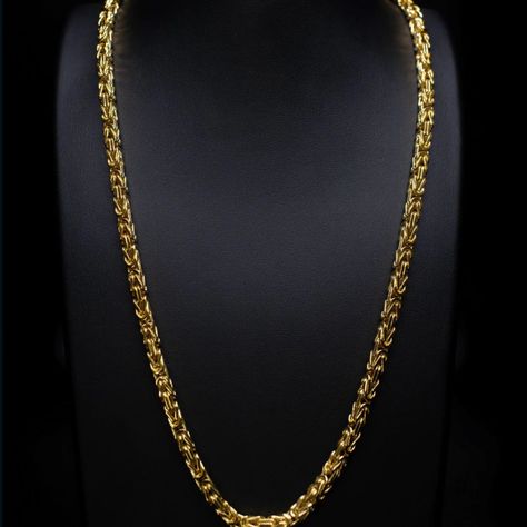 Our Handcrafted Byzantine Chain Is An Amazing Addition To Any Style Or Outfit. This Chain Sits Flat, Showing Off Its Unique Design Weight 20 Inches: 49.2 Pennyweights (76.5 Grams) Width 4.35mm Length 22 Inches Material 14k Gold Mens Chain Designs, Mens Chain, Byzantine Chain, Snake Ring Silver, Genuine Leather Bracelet, Tungsten Wedding Rings, Protection Bracelet, Black Bracelets, Men's Jewelry Rings