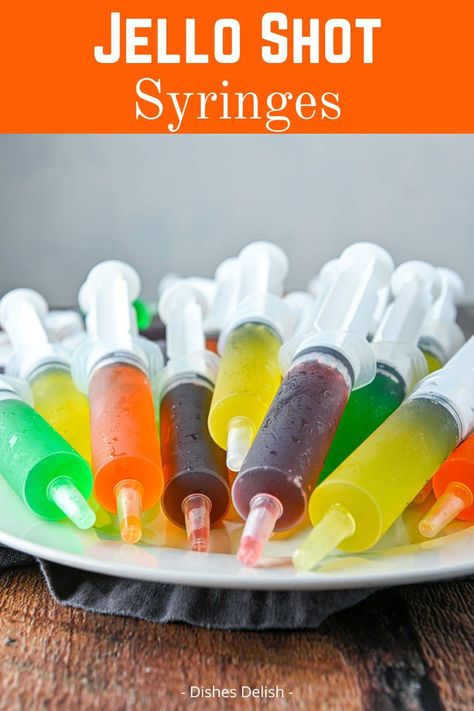 Syringe Jello Shots - Dishes Delish Syringe Jello Shots Recipe, Jello Syringe Shots, Jello Shot Syringes Recipe, Syringe Jello Shots, Syringe Shots, Vodka Gimlet Recipe, Best Jello Shots, Jello Shots Vodka, Vodka Gimlet