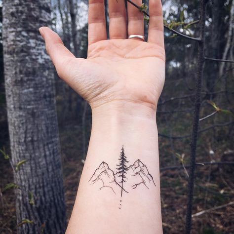 Moutain Tattoos, Small Nature Tattoo, Small Mountain Tattoo, Pine Tattoo, Mountain Tattoos, Colorado Tattoo, Mountain Tattoo Simple, Petit Tattoo, Micron Pen