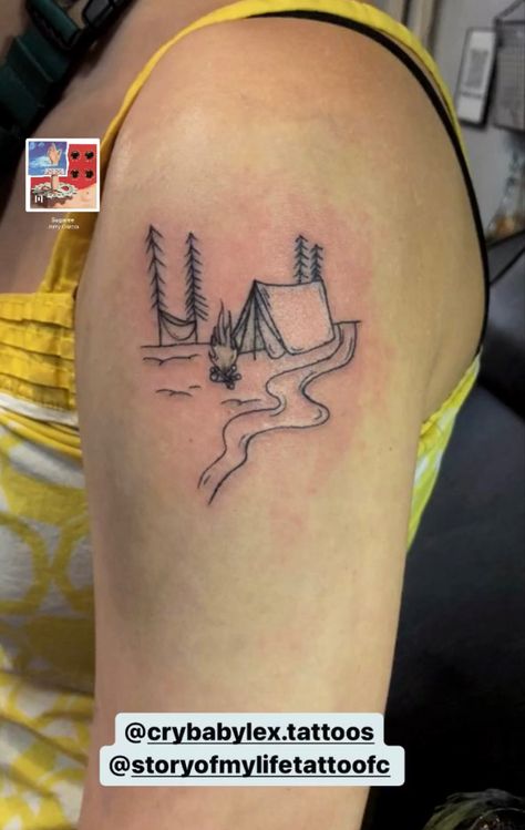 Camping Tattoo Glamping Tattoo, Small Tent Tattoo, Hammock Tattoo, Tent Tattoo, Earth Tattoos, Camping Tattoo, Earth Tattoo, Small Tent, Fire Tattoo