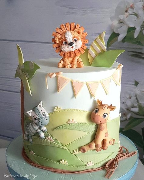 Will ndver get tired of making these cuties Animal Birthday Cake, Jungle Birthday Cakes, Cars Theme Cake, Jungle Theme Cakes, Boys 1st Birthday Cake, Baby Boy Birthday Cake, Jungle Thema, Animal Birthday Cakes, Jungle Cake