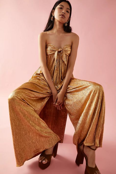 Beaded Jumpsuit, Gold Jumpsuit, Strapless Jumpsuit, Wide Legs, Free People Pants, Wide Leg Denim, Boho Outfits, Strapless Dress Formal, Jumpsuit Dress