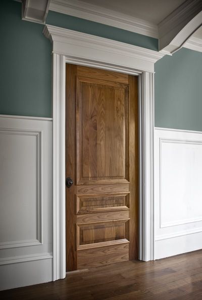 Wood Door White Trim Interior, Wood Stain Doors Interior, Stained Bedroom Doors, Wood Doors And Trim Interior, Mixing Wood And White Trim, Stain Doors Interior, White Trim Stained Doors, Beautiful Interior Doors, Painting Wooden Doors Interior