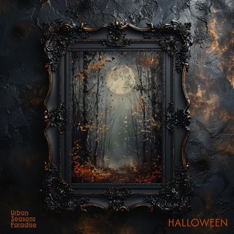 Product description. -Capture the spooky magic of Halloween night with this stunning full moon shining over a dark autumn forest. The vintage-style oil painting draws you into the eerie stillness of the woods, with shadows and moonlight creating a mysterious vibe. Perfect for adding a touch of Halloween spirit to your space. ⭐︎ More Full Moon and Halloween ▸ https://www.etsy.com/shop/UrbanSeasonsParadise?ref=seller-platform-mcnav&section_id=50152972 ⭐︎ See The Rest Our Store Here. ▸ https://urba Dark Cottage Core Decor, Magical Halloween Decor, Halloween Apartment Door Decor, Woodsy Home Decor, Moody Halloween Decor, Witchy Rooms, Witchy Autumn, Vintage Oddities, Mystical Moon