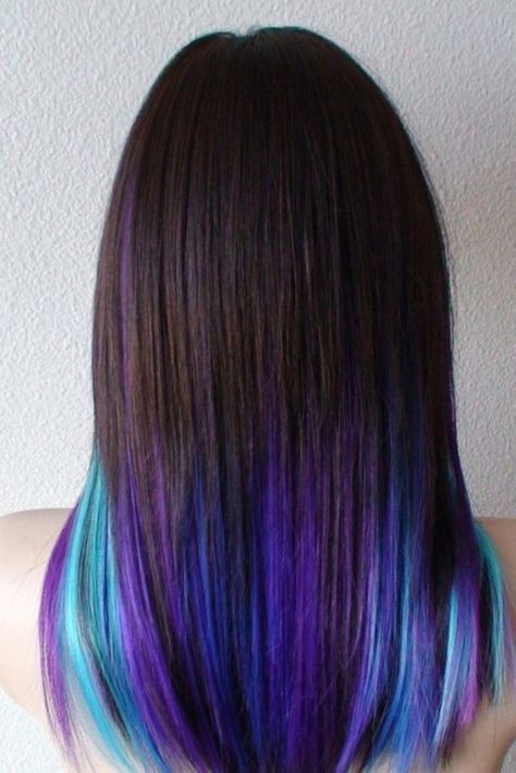 Rainbow Hair Ideas for Brunette Girls — No Bleach Required ★ See more: http://lovehairstyles.com/rainbow-hair-ideas-brunette-girls/ Brown Hair Balayage Colorful, Hair Color For Teens Girl, Hair Color Ideas For Brunettes Bright, End Hair Color Ideas, Bright Colored Hair For Brunettes, Cute Colored Hair Ideas For Brown Hair, Kids Summer Hair Color, Brown Hair With Bright Colors, Multi Color Ombre Hair