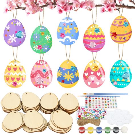 PRICES MAY VARY. Wooden Easter Craft for kids:The wooden Easter egg craft kit include 50 x unfinished wooden Easter egg cutouts , 2x paniting brushes,1xpaints,1x10m hemp rope 2x rhinestone stickers ,1xpainting tray,1x instruction.Sufficient quantity and vibrant colors meet your various needs,kids can make your own wooden Easter egg decoration. Quality And Reliable Material: Our wooden easter egg kit is made of quality wood material, which is sturdy and smooth, easy to color, safe and reliable to Wood Easter Crafts, Wooden Eggs Crafts, Wooden Easter Crafts, Easter Chick Craft, Egg Craft, Egg Decor, Easter Arts And Crafts, Egg Decoration, Vbs 2024