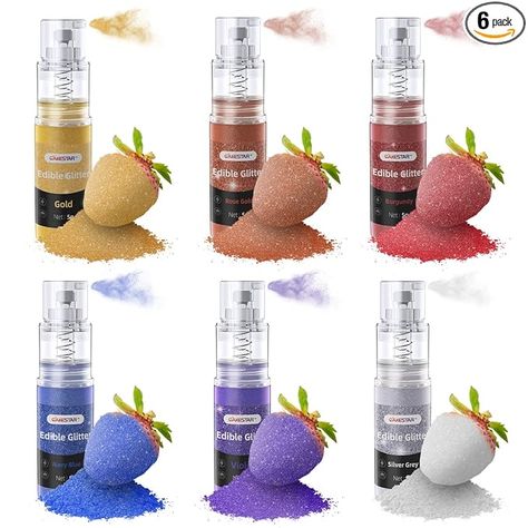 Amazon.com: Cakestar Edible Luster Dust, 6 Colors Edible Glitter Spray, Edible Metallic Shimmer Dust Powder for Cake Decorating, Baking, Drinks, Fondant, Candy, Cookie, Strawberry, 5g/bottle : Grocery & Gourmet Food Edible Glitter Spray, Cookie Strawberry, Homemade Macarons, Edible Glitter Dust, Oil Based Food Coloring, Edible Luster Dust, Fondant Candy, Coffee Tools, Treat Stand