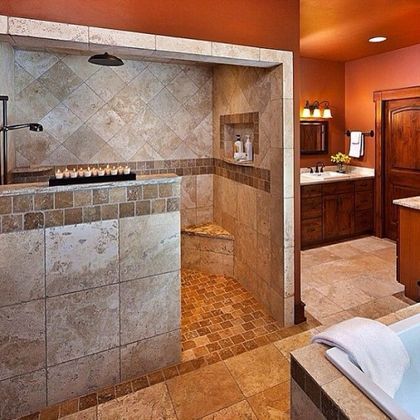 Shower No Door, Tub To Shower Remodel, Half Bathroom Remodel, Bathroom Shower Panels, Shower Remodel Diy, Small Shower Remodel, Small Bathroom With Shower, Walk In Shower Designs, Half Walls