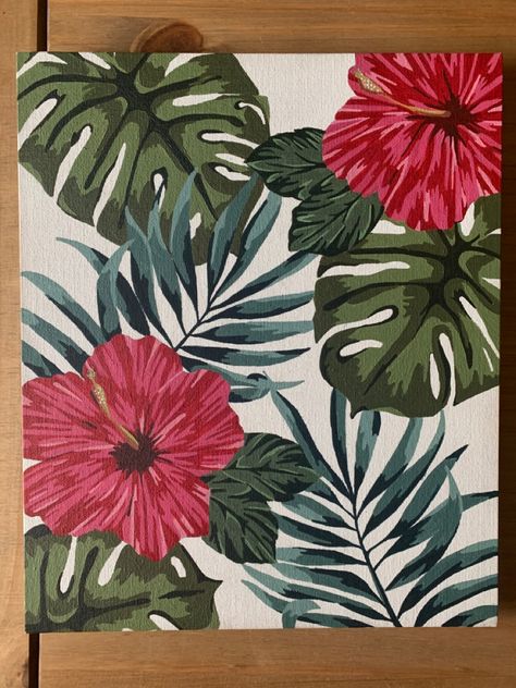 Tropical, acrylic paint Boho Flower Art Painting, Tropical Art Painting Acrylic, Acrylic Painting Tropical, Tropical Floral Painting, Tropical Painting Ideas On Canvas, Tropical Flower Painting Acrylic, Tropical Painting Acrylic, Tropical Painting Acrylic Canvases, Tropical Leaf Painting Acrylic