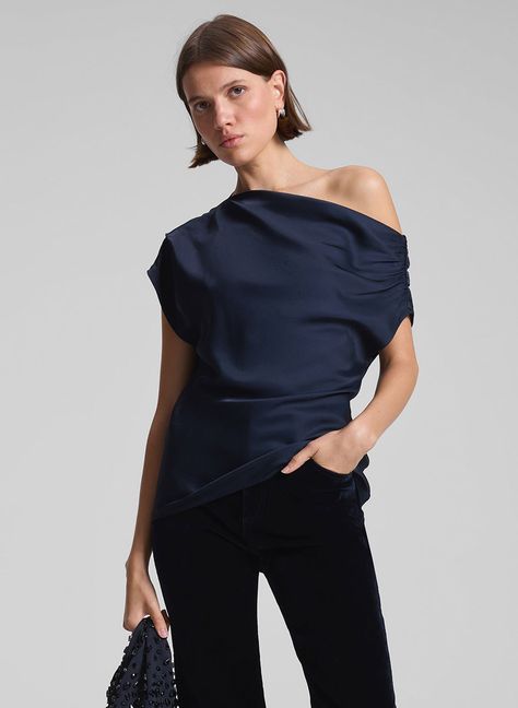 Poppy Satin Top Party Tops For Women Classy, Party Tops For Women, Maxi Jumpsuit, Perfect White Tee, Blue Poppy, Draped Neckline, Dark Sapphire, Shop Tops, Favorite Daughter