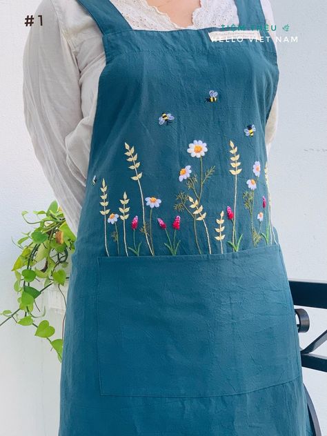 Wildflowers Garden, Embroidery Aprons, Apron Women, Ruffle Apron, Apron For Women, Embroidered Apron, Floral Apron, Apron Kitchen, Gardening Apron