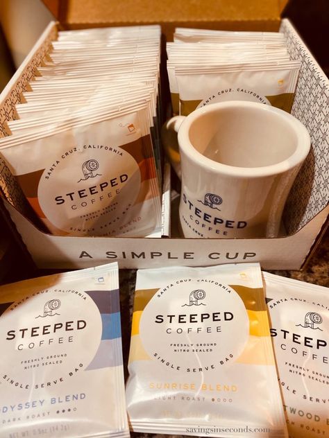 Savings in Seconds | Steeped Coffee stocking stuffer and subscription gift idea Coffee Stocking Stuffers, Cookie And Coffee, Steeped Coffee, Coffee Drip, Skateboarder Gifts, Subscription Gifts, Coffee Packaging, Menu Ideas, Coffee Gifts