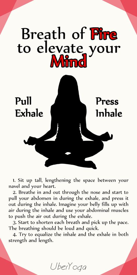 Breath Of Fire is a form of cleansing pranayama (breathing technique) rooted in Kundalini yoga. Also known as Kapalbhati. It can make you feel odd, challenged, and spacey the first few times you try it, but boy-oh-boy, is it worth having the patience to learn! Breath Of Fire Yoga, Breath Work Meditation, Breath Work Techniques, Kundalini Breathing, Kundalini Breathwork, Kundalini Yoga Quotes, Fire Meditation, Breath Exercises, Kapalbhati Pranayama