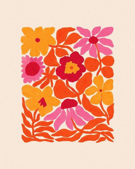 Liv Lee, Affiches D'art Déco, A Bunch Of Flowers, Illustration Blume, Arte Inspo, Cream Background, Bunch Of Flowers, Painting Art Projects, Pottery Painting