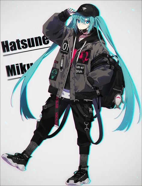 Hatsune Miku Outfits, Vivi Fashion, Anime Jacket, Jacket Drawing, Punk Wallpaper, Blue Haired Girl, Manga Poses, Techwear Fashion, Female Character Inspiration