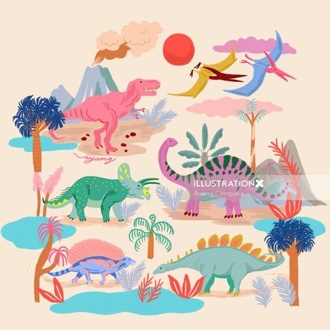 Playroom Prints, Mary Blair, Dinosaur Illustration, Dior Beauty, Clip Studio Paint, Whimsical Illustration, Illustrated Map, Jurassic Park, Children Illustration