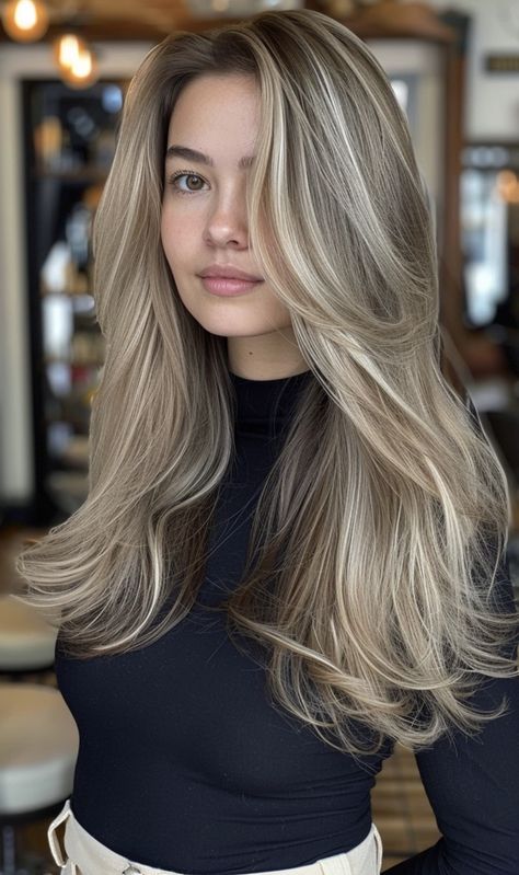 Natural Blonde Balayage Hair, Creamy Balayage Brown, Blonde Hair Color Ideas Brown Roots, Ash Cool Blonde Hair, Natural Hair Color Ideas For Blondes, Ash Dark Blonde Hair Highlights, Blonde Cool Highlights, Process Of Going Blonde From Dark, Salon Blonde Hair