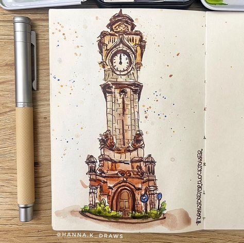 A very quick sketch of @oliviadrawsandpaints #drawexeterclocktower in my little a6 sketchbook. I like to work small like this sometimes… | Instagram A6 Sketchbook, Ref Photo, Mixed Media Art Canvas, Sketchbook Art Journal, Piece Of Paper, Quick Sketch, Clock Tower, Exeter, Mixed Media Canvas