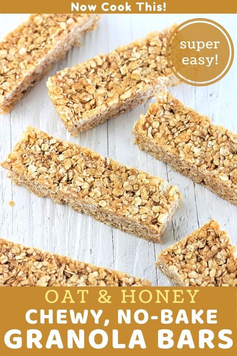 These homemade Oat and Honey Chewy No-Bake Granola bars are so quick, easy, and delicious that you may never buy granola bars again. Think crispy treats meets granola bar! Get the recipe and give them a try! #homemadegranolabars #granolabars #chewygranolabars #nobakegranolabars Sunbelt Granola Bars, Honey Granola Bar Recipe, Diy Granola Bars, Oatmeal Granola Bars, Granola Bar Recipe Chewy, Chewy Granola Bars Homemade, Easy Granola Bars, Oat Bar Recipes, No Bake Granola Bars