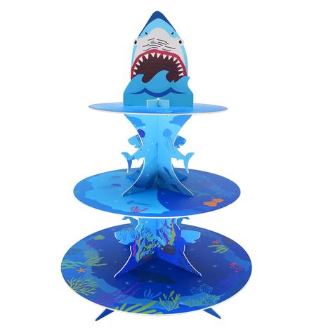 PRICES MAY VARY. Shark Cupcake stand-This new cake stand is made of recycled cardboard, very practical and beautiful Dimensions-The Largest plate size is 11.5,the medium is 9.5,the smaller is 7.5inch.And the height between two layers is 4.5 inch Suitable for all Occasion-This 3 tire cardboard cake stand can be used to decorate wedding parties, birthday parties, graduation parties, baby showers, evening parties or other special events. The cardboard dessert tower will display your cupcakes and do Shark Themed Baby Shower, Cardboard Cupcake Stand, Shark Cupcakes, Baby Shower Fishing, Hexagon Shelf, Shark Party Decorations, Mini Cake Stand, Ocean Birthday Party, Shark Themed Birthday Party