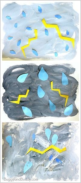 Weather Activities for Kids: Thunderstorm Process Art Project (perfect for toddlers, preschoolers, and kindergarteners)~ BuggyandBuddy.com: Weather Activities Preschool, Weather Activities For Kids, Preschool Weather, Weather Art, Weather Crafts, April Crafts, Weather Theme, Weather Unit, Spring Preschool