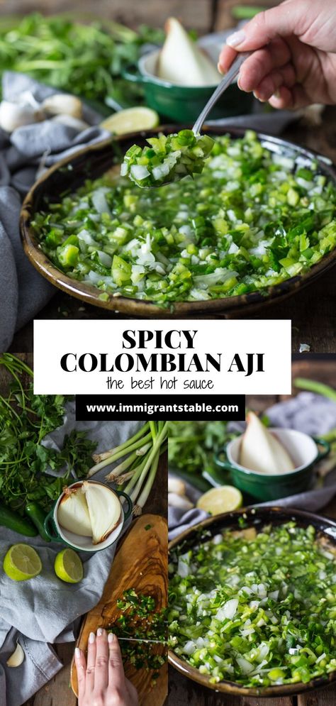 Colombian Aji, Aji Recipe, Columbian Recipes, Hot Sauce Recipes, Colombian Food, Läcker Mat, Latin Food, Homemade Sauce, Alfredo Sauce