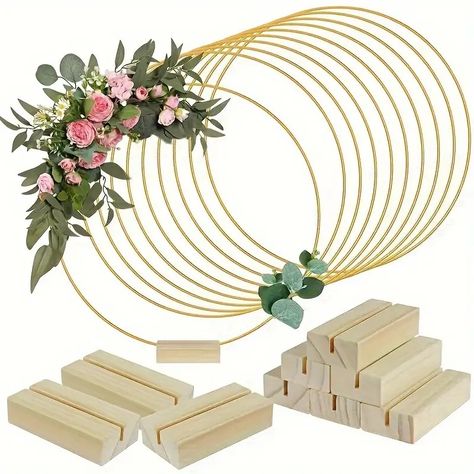 Metal Hoop Centerpiece Wooden Base Clips Easy Install - Temu New Zealand Hoop Centerpiece, Couronne Diy, Round Macrame, Diy Girlande, Majlis Perkahwinan, Birthday Table Decorations, Diy Table Decor, Table Card Holder, Signing Table Wedding