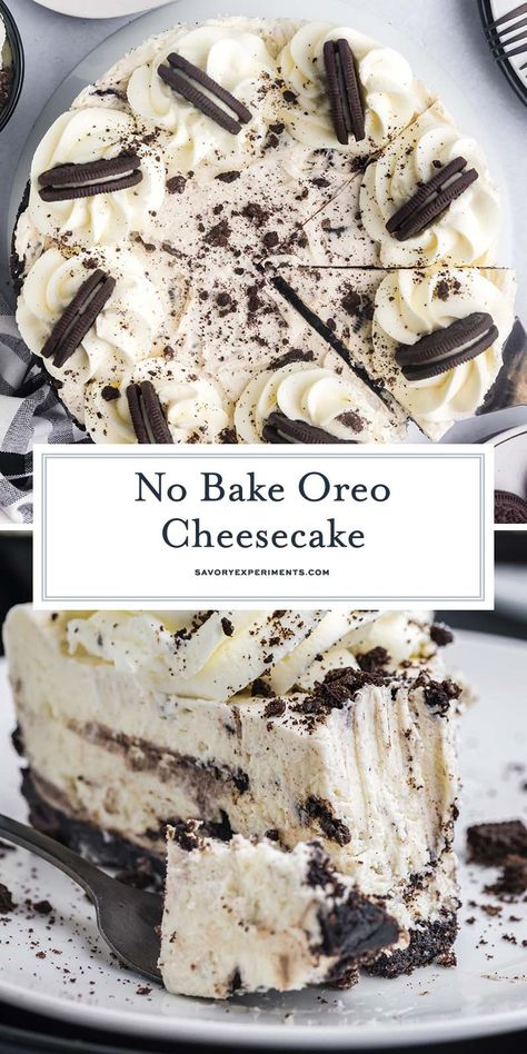 OREO cookie crust filled with a rich, creamy and delicious no-bake cookies and cream no-bake cheesecake filling! Recipes With No Bake Cheesecake Filling, No Bake Cheesecake Filling Recipe, Dessert With Heavy Cream, Cheesecake Filling No Bake, Oreo No Bake Dessert, Cream Cheesecake Filling, Oreo No Bake Cheesecake, Oreo Cheesecake No Bake, Oreo Cookie Cheesecake