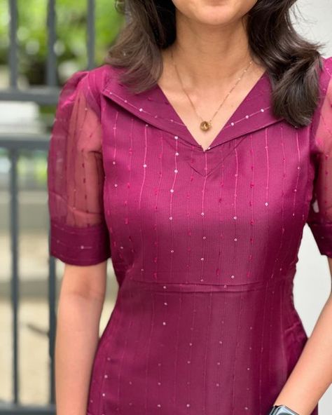 Organza Kurti Designs Latest, Organza Kurti Designs, A Line Kurti Designs, Neck Line Design, Kurthi Design, Sleeves Design For Kurtis, Neck Designs For Kurtis, Chudidhar Designs, Designs For Kurtis