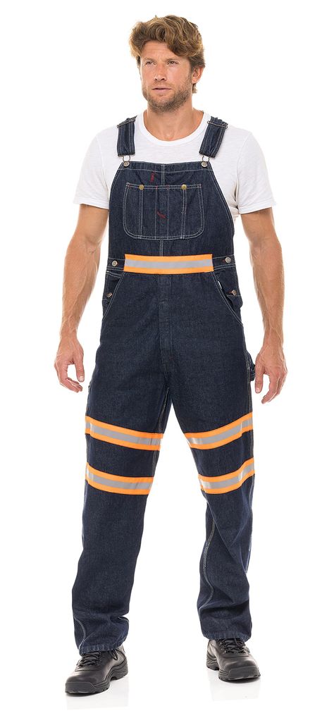 Overall Men, Overall Jeans, Workwear Pants, Denim Dungaree, Men's Uniforms, Safety Clothing, Dungaree Jeans, Reflective Tape, Bib Overalls