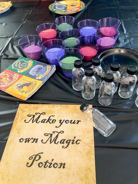 Harry Potter Birthday for Lyla | CatchMyParty.com Harry Potter Sleepover Party, Harry Potter Birthday Party Ideas Games, Potions Party, Harry Potter Tea Party, Harry Potter Sleepover, Harry Potter Birthday Decorations, Harry Potter Party Games, Harry Potter Birthday Party Ideas, Harry Potter Party Decorations