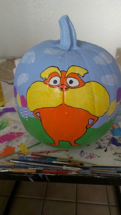 Pumpkin the lorax painted pumpkin Halloween, DIY halloween crafts, painted pumpkin, holiday crafts, Lorax Pumpkin Painting, Lorax Pumpkin, Pumpkin Challenge, Pumpkins Painting, Fall Pumpkins Painting, Diy Halloween Crafts, Creative Pumpkin Painting, Spongebob Drawings, Pumpkin Carving Designs