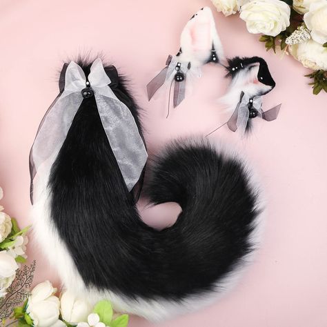 Puppy Ears And Tail, Puppy Space, Dragon Ears, Black And White Puppy, Wolf Ears And Tail, Anime Cat Ears, Dragon Tails, Ears And Tail Set, Fox Ears And Tail